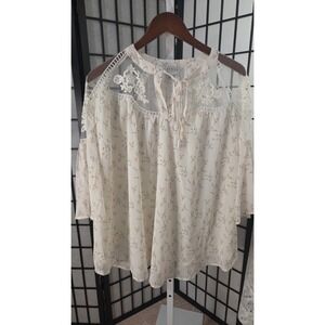 Hayden Los Angeles Cottagecore Boho Floral Embroidered Top Size L